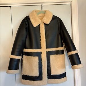Topshop Black and Cream Reversible Shearling Jacket